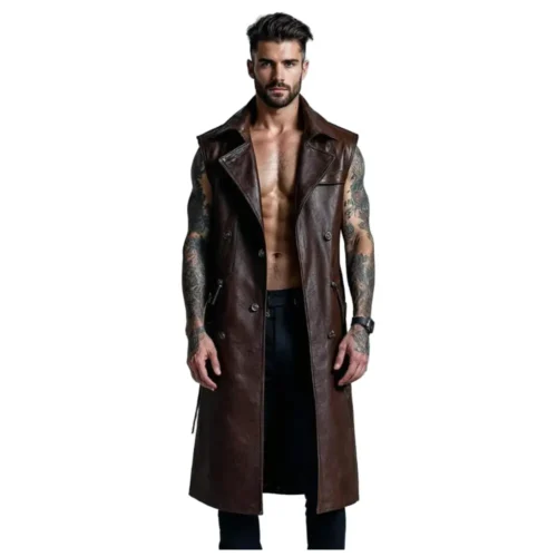 Men’s Leather Long Vest Coat