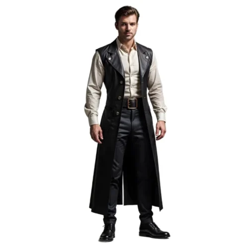 Men’s Leather Long Vest Jacket