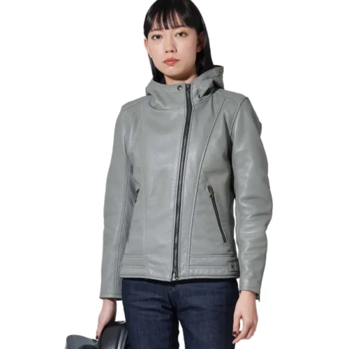 Women’s Hooded Leather Biker Jacket