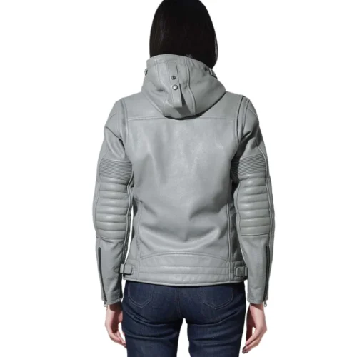 Women’s Hooded Leather Biker Jacket