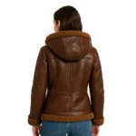 Women’s Chocolate Brown Shearling Moto Hooded Leather Jacket