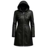Women’s Hooded Leather Longline Coat