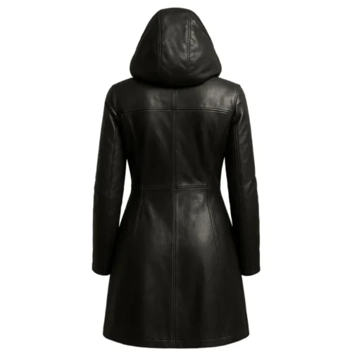 Women’s Hooded Leather Longline Coat