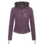 Women’s Leather Hooded Biker Jacket