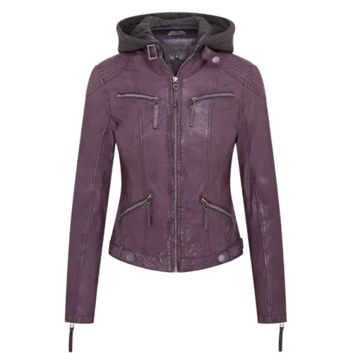 Women’s Leather Hooded Biker Jacket