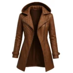 Women’s Leather Hooded Long Coat
