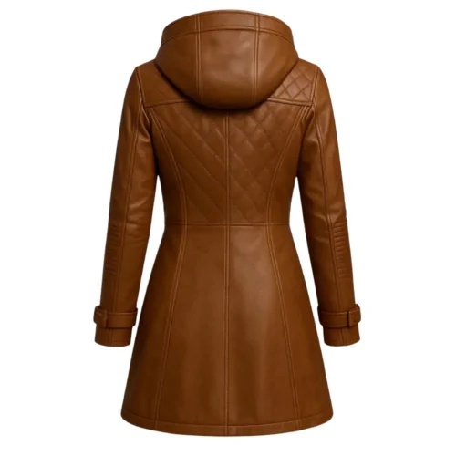 Women’s Leather Hooded Long Coat