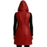 Women’s Leather Hooded Long Vest Jacket