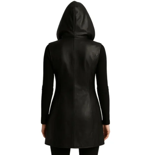 Women’s Leather Hooded Vest Jacket