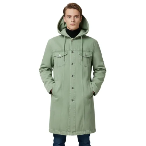 Men’s Denim Hooded Long Coat
