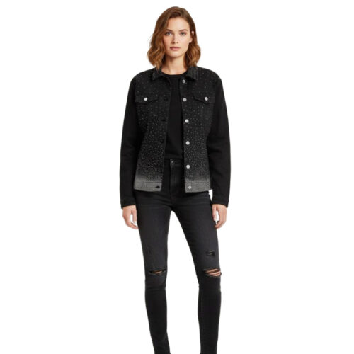 Women’s Studded Ombré Denim Jacket – Midnight Black