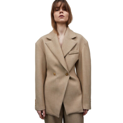 Women’s Oversized Beige Wool Blazer Coat – Structured Neutral
