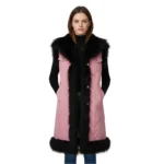 Women’s Pink Denim Long Vest Jacket