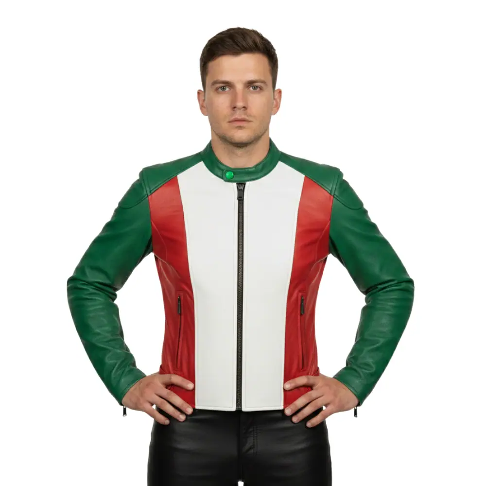 Men’s Biker Leather Jacket – Italy Flag Fashion Stylish Men’s Biker Leather Jacket