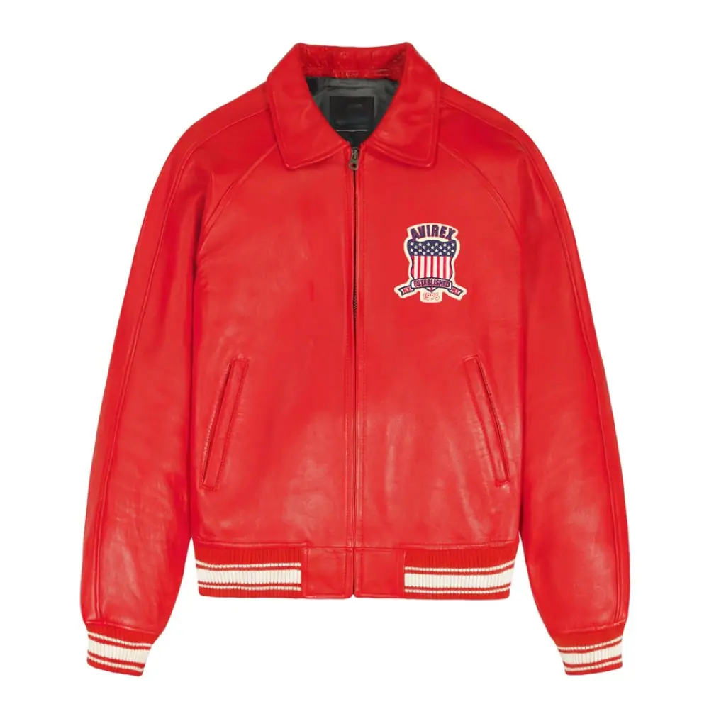 Men’s Premium Varsity Red Bomber Leather Jacket Men’s Bomber Leather Jacket
