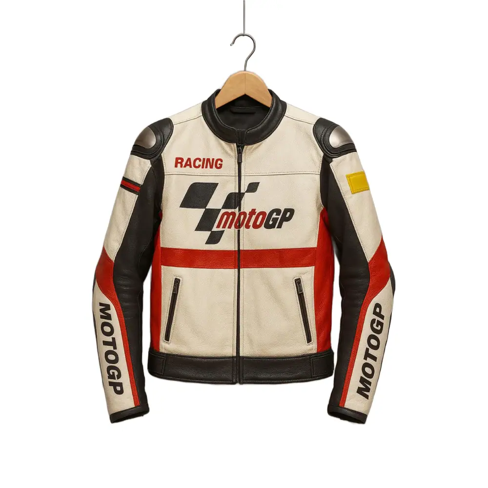 Men’s Beige & Black Motorsport Racing Leather Jacket Men’s Motorsport Leather Jacket