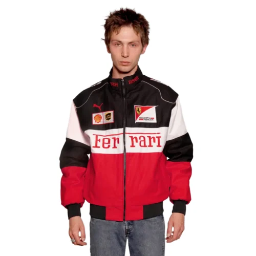 Men’s Red & Black Racing Bomber Jacket – Stylish Fashion