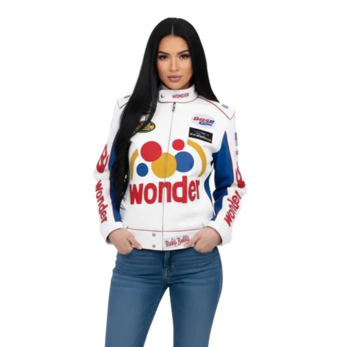 Women’s Racing-Inspired Graphic Motorsport Biker Leather Jacket