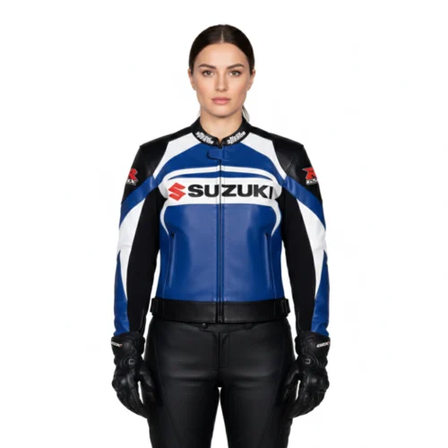 Women’s Blue & White Racing Motorsport Biker Jacket