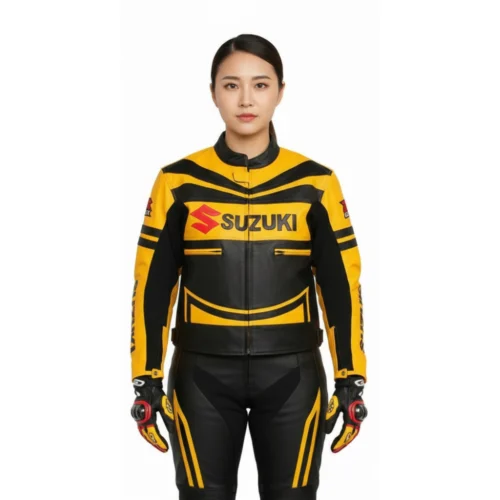 Women’s Yellow & Black Racing Motorsport Leather Jacket
