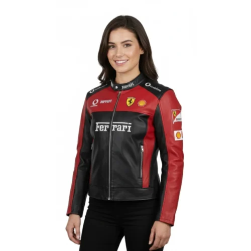 Women’s Red & Black Racing Motorsport Leather Jacket
