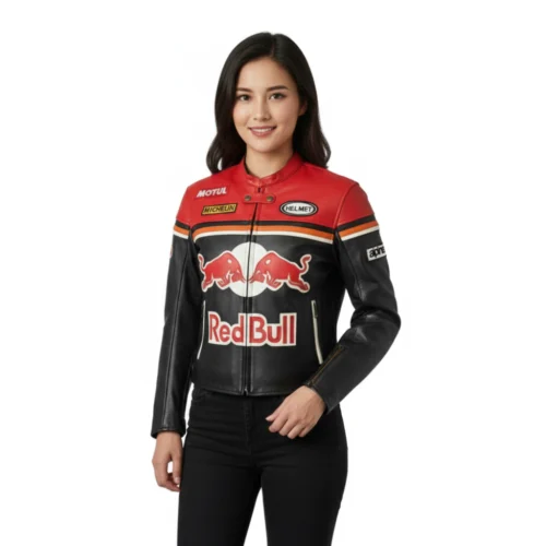 Women’s Black & Red Racing Motorsport Style Leather Jacket