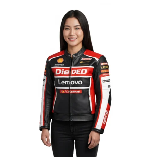 Women’s Black & Red Corse Style Leather Motorsport Jacket