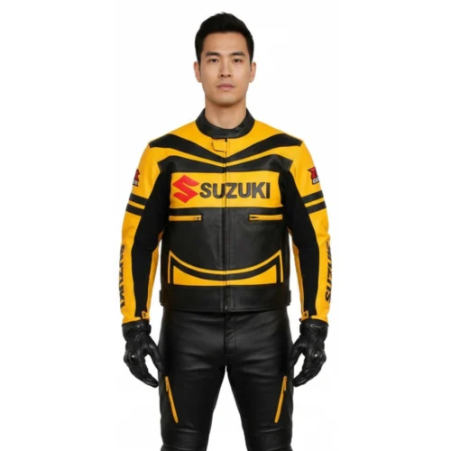 Men’s Yellow & Black Racing Motorsport Leather Jacket