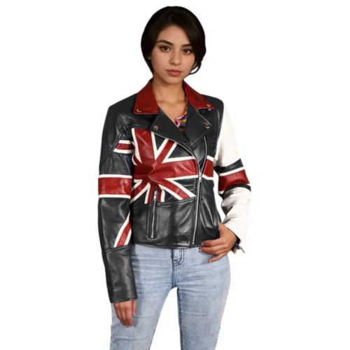 Women’s Union Jack Leather Biker Jacket – British Flag