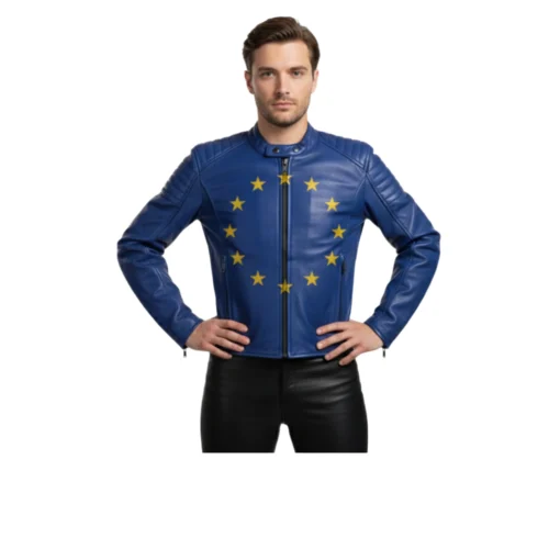 Men’s Blue Biker Leather Jacket – European Stars Design