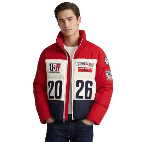 Men’s Olympic Winter Games Puffer Jacket – Red / White / Navy