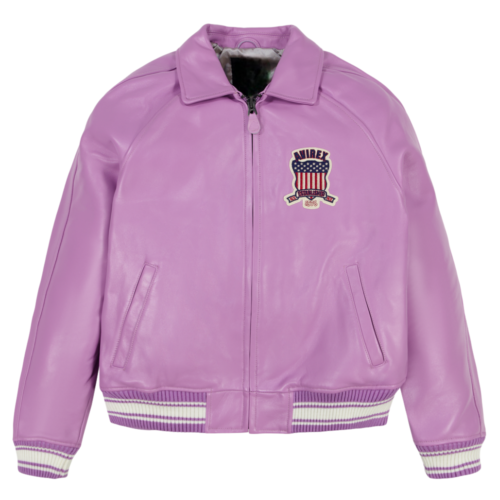 Women’s Premium Varsity Light Purple Bomber Leather Jacket