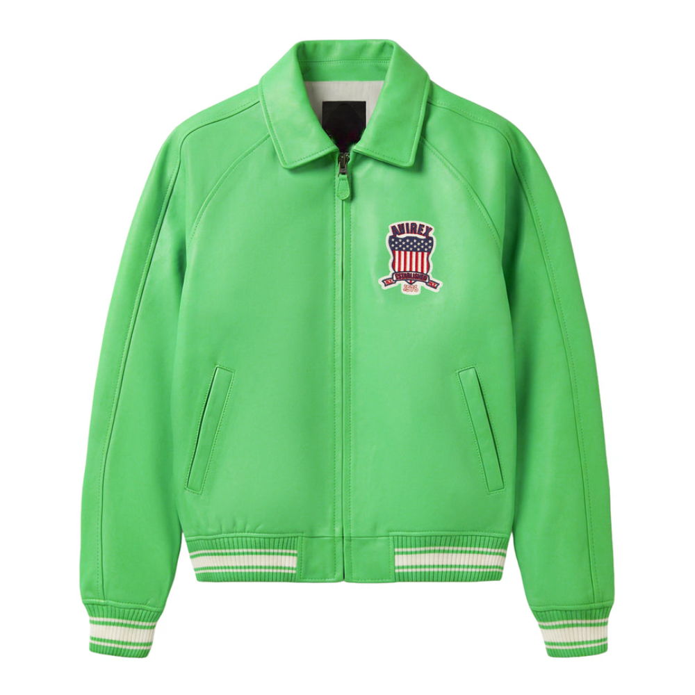 Men’s Premium Varsity Lime Green Bomber Leather Jacket