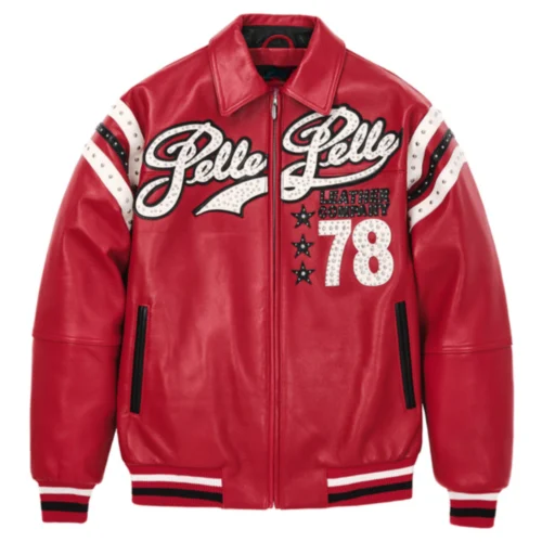 Men’s Red Bomber Leather Jacket – Stylish Fashion