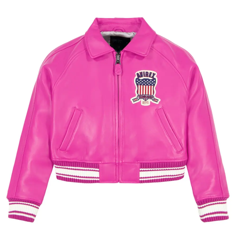 Women’s Premium Varsity Pink Bomber Leather Jacket Women’s Bomber Leather Jacket
