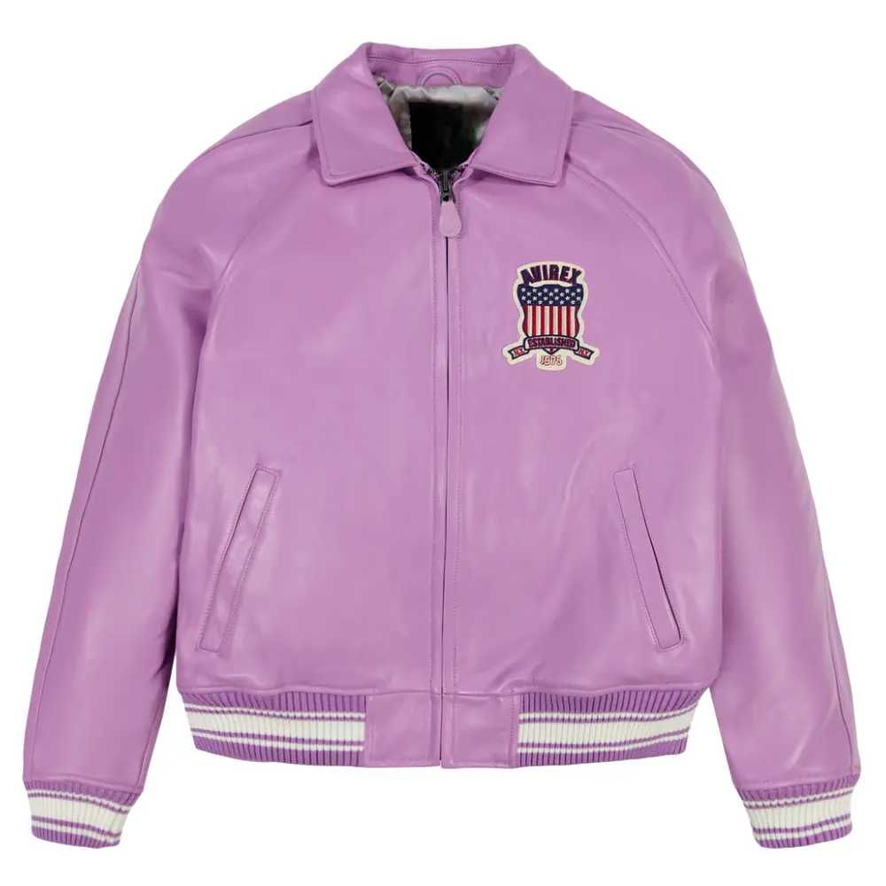 Women’s Premium Varsity Light Purple Bomber Leather Jacket Women’s Bomber Leather Jacket