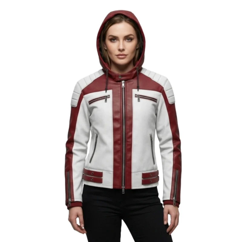 Women's Hooded Leather Jacket