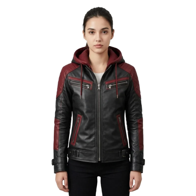 Women's Hooded Leather Jacket
