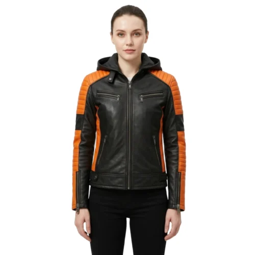 Women's Hooded Leather Jacket