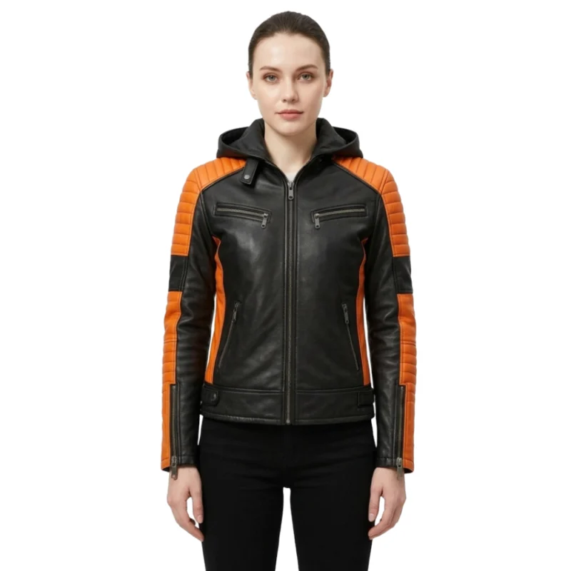 Women's Hooded Leather Jacket