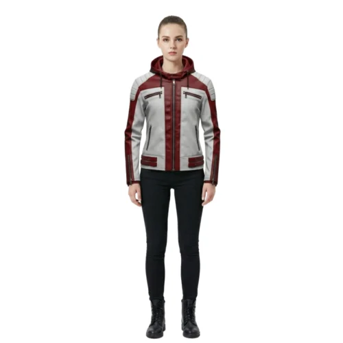 Women's Hooded Leather Jacket