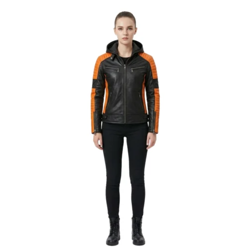 Women's Hooded Leather Jacket