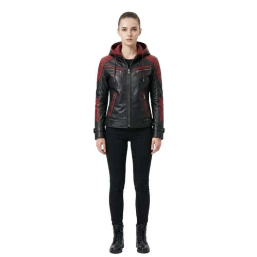 Women's Hooded Leather Jacket