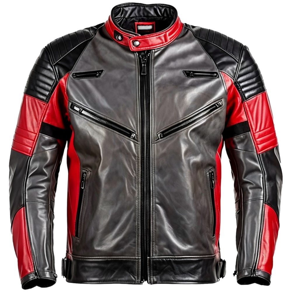 Men’s Black & Red Biker Leather Jacket – Premium Riding Style Men’s Biker Leather Jacket