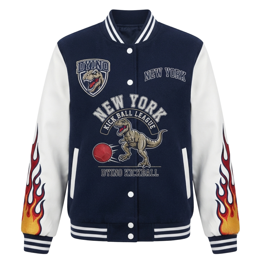 Women's New York Kick Ball League Navy & White Varsity Jacket Women's Varsity Jacket