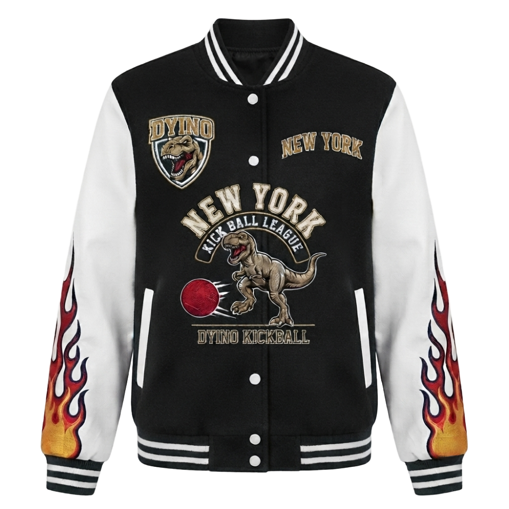 Women's New York Kick Ball League Black & White Varsity Jacket Women's Varsity Jacket