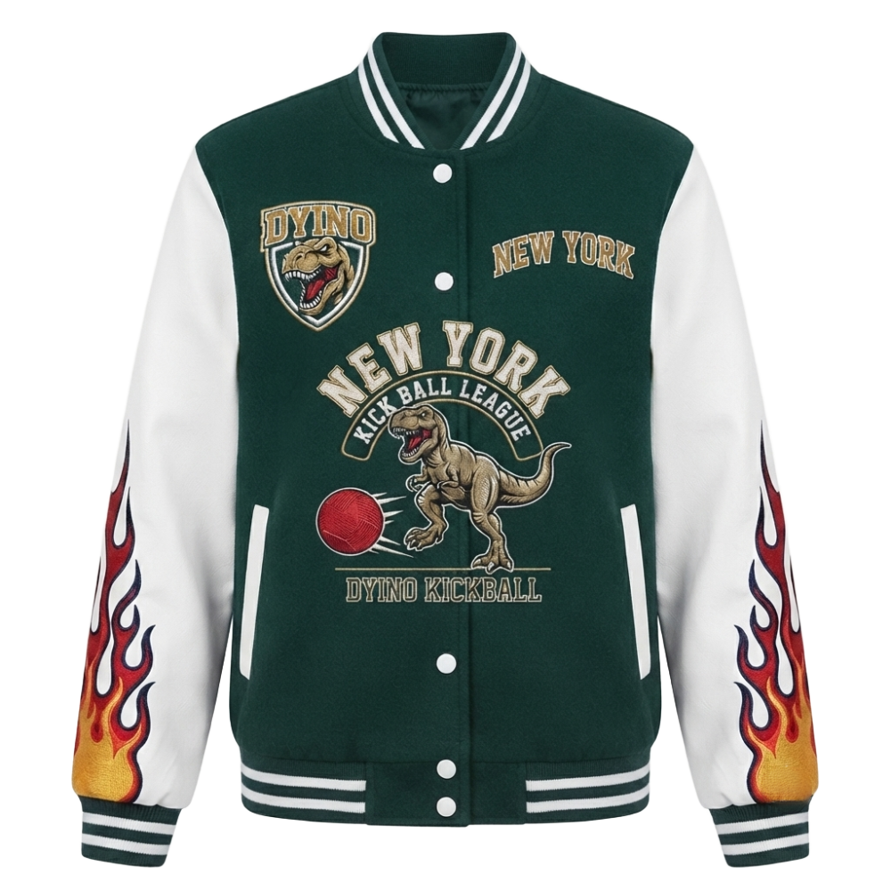 Men's New York Kick Ball League Green & White Varsity Jacket Men's Varsity Jacket