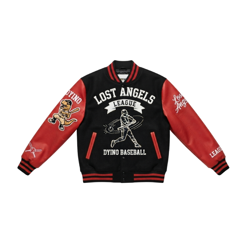 Women's Lost Angels League Black & Red Varsity Jacket Women's Varsity Jacket