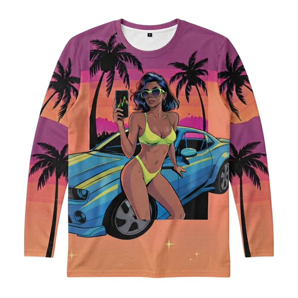 Men's Retro Crypto Girl Neon Sunset Long Sleeve T-Shirt Men's T-Shirt