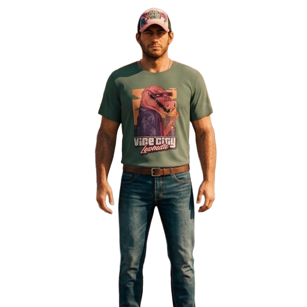 Men’s Vice City Pink Alligator GTA VI T-Shirt – Stylish